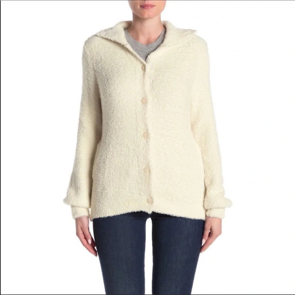 Susina Teddy Fleece Knit Cardigan Sweater Ivory S - Picture 3 of 8